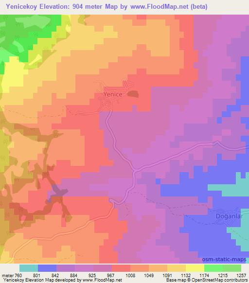 Yenicekoy,Turkey Elevation Map