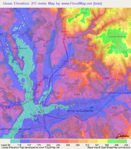 Ussac,France Elevation Map