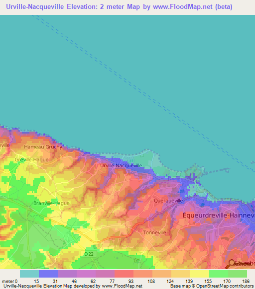 Urville-Nacqueville,France Elevation Map