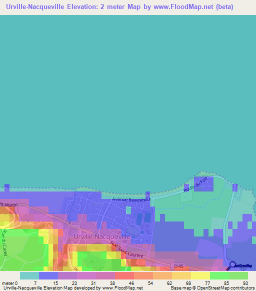 Urville-Nacqueville,France Elevation Map