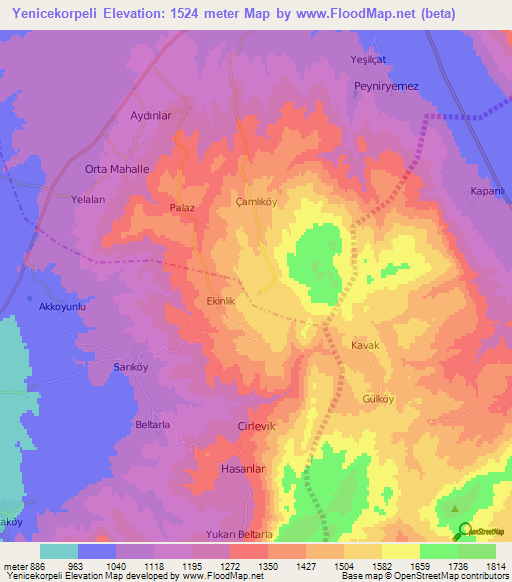 Yenicekorpeli,Turkey Elevation Map