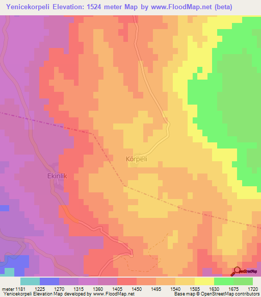 Yenicekorpeli,Turkey Elevation Map