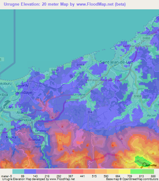 Urrugne,France Elevation Map