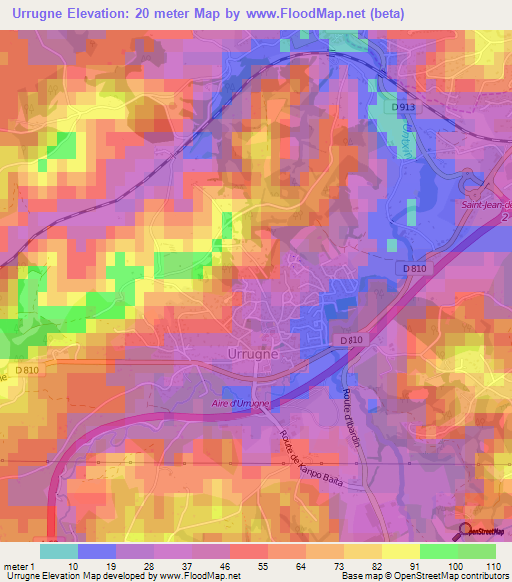 Urrugne,France Elevation Map