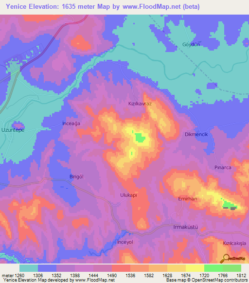 Yenice,Turkey Elevation Map