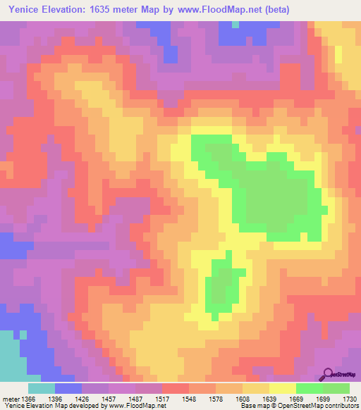 Yenice,Turkey Elevation Map