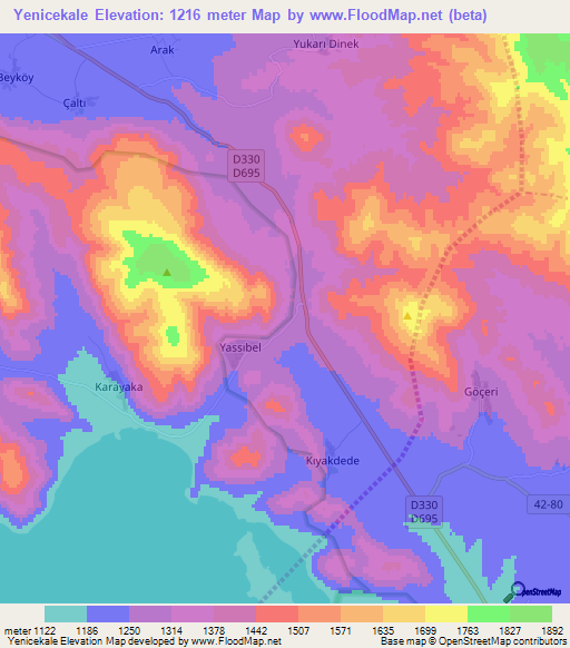 Yenicekale,Turkey Elevation Map