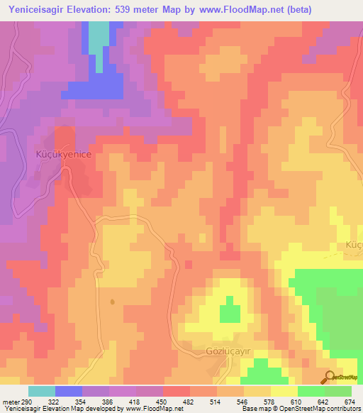 Yeniceisagir,Turkey Elevation Map