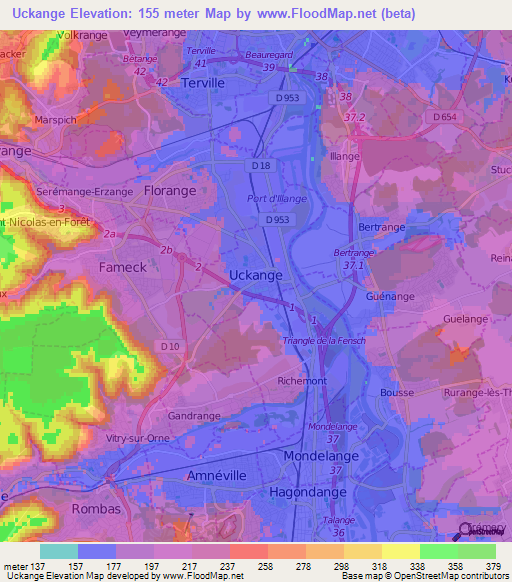 Uckange,France Elevation Map