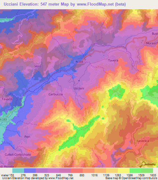 Ucciani,France Elevation Map