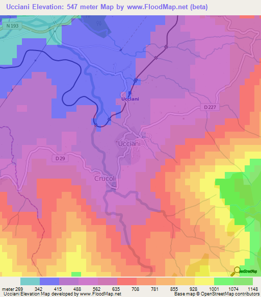 Ucciani,France Elevation Map