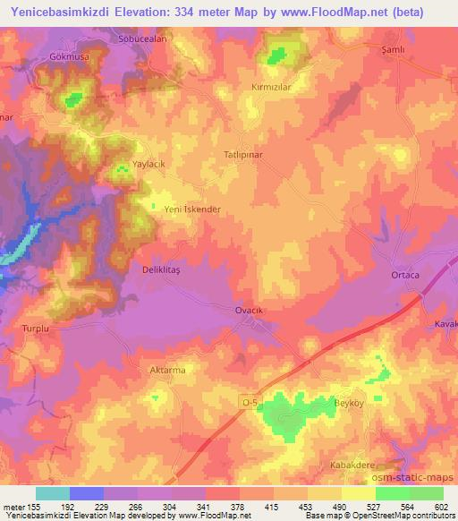 Yenicebasimkizdi,Turkey Elevation Map