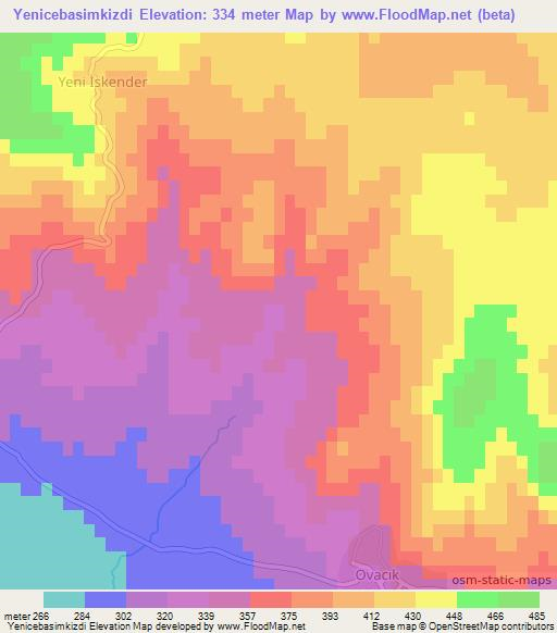 Yenicebasimkizdi,Turkey Elevation Map