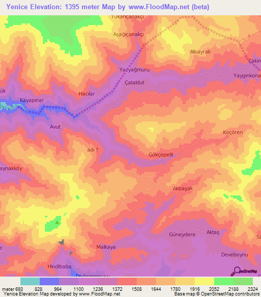 Yenice,Turkey Elevation Map