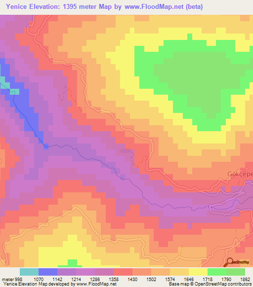 Yenice,Turkey Elevation Map