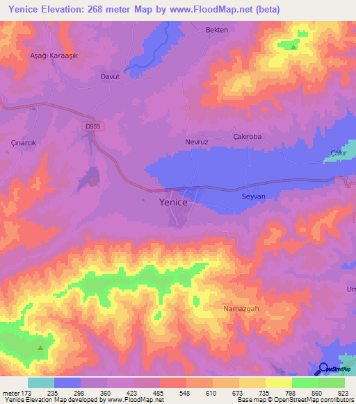 Yenice,Turkey Elevation Map