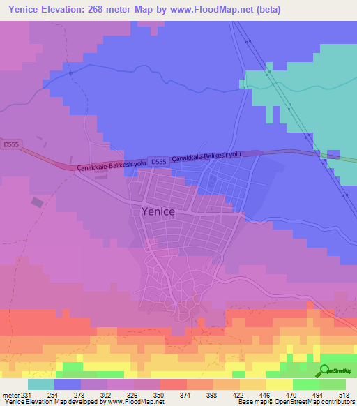 Yenice,Turkey Elevation Map