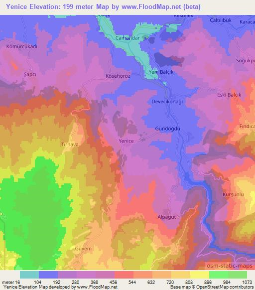 Yenice,Turkey Elevation Map