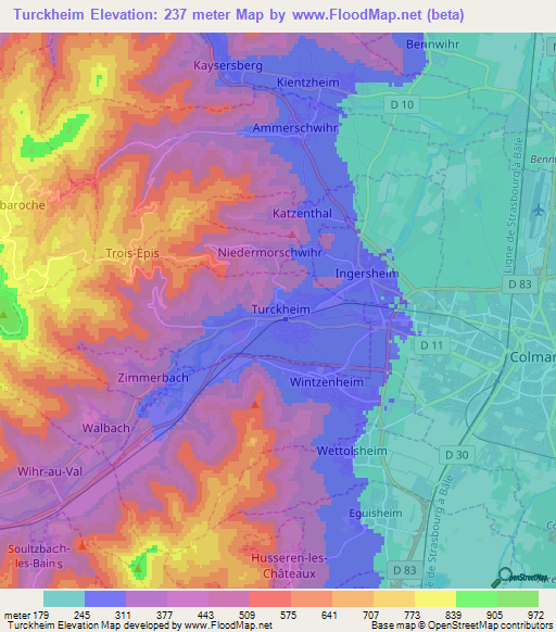 Turckheim,France Elevation Map