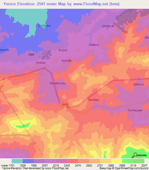 Yenice,Turkey Elevation Map