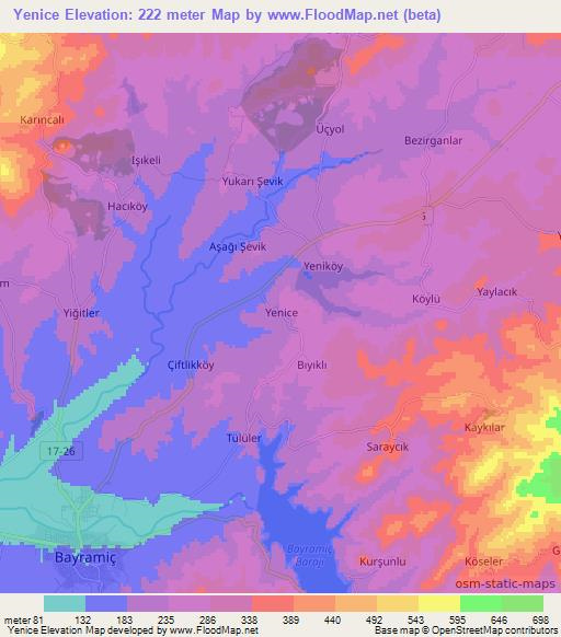 Yenice,Turkey Elevation Map