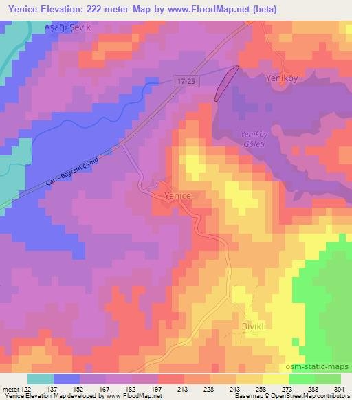 Yenice,Turkey Elevation Map