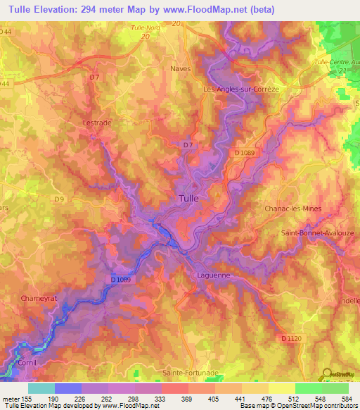 Tulle,France Elevation Map