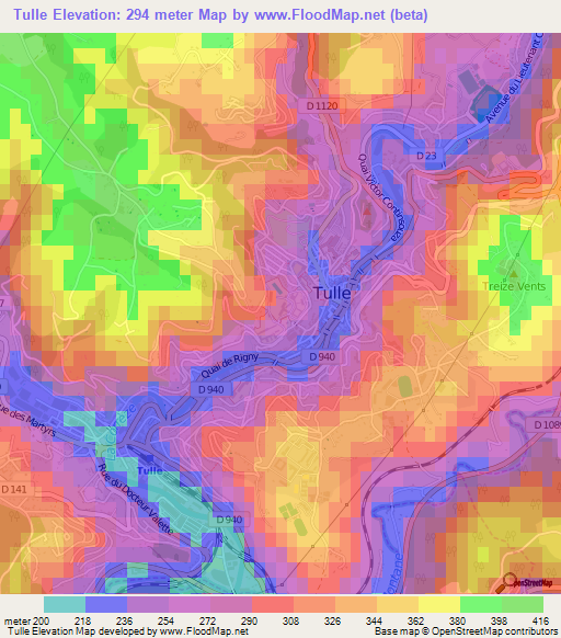 Tulle,France Elevation Map