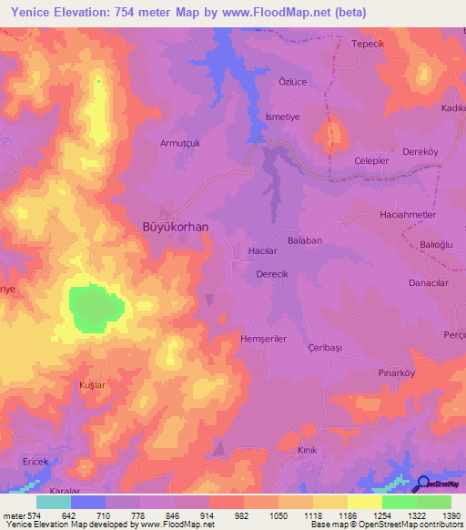 Yenice,Turkey Elevation Map