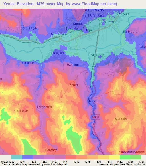 Yenice,Turkey Elevation Map