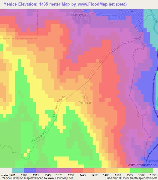 Yenice,Turkey Elevation Map