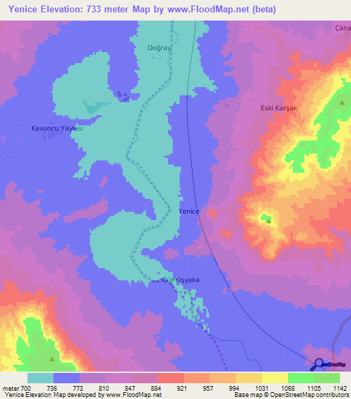 Yenice,Turkey Elevation Map