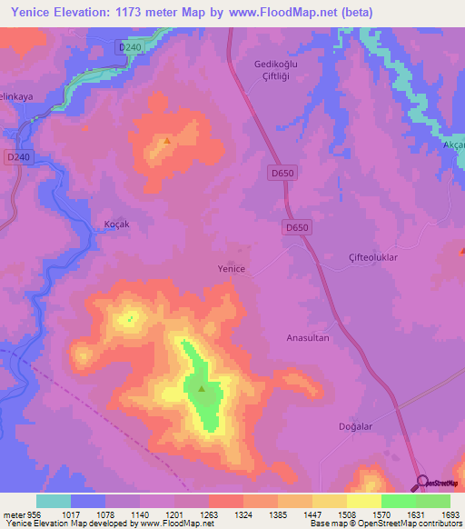 Yenice,Turkey Elevation Map