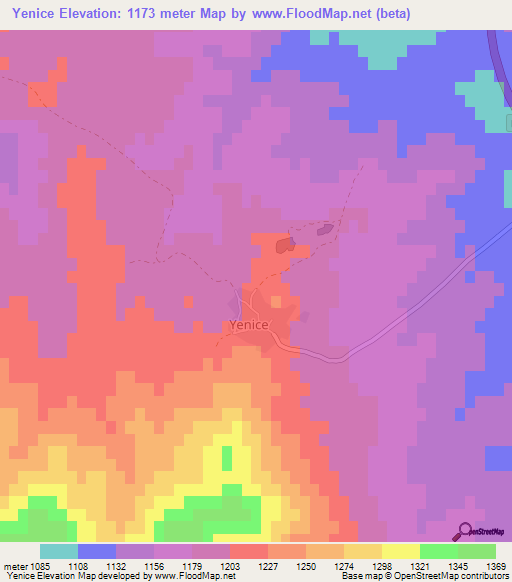 Yenice,Turkey Elevation Map