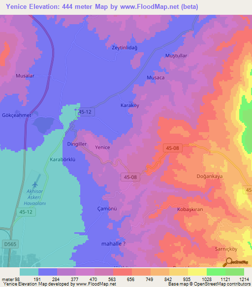 Yenice,Turkey Elevation Map