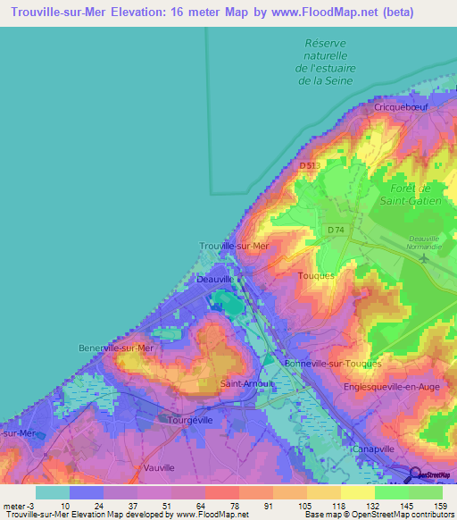 Trouville-sur-Mer,France Elevation Map