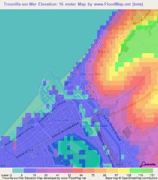 Trouville-sur-Mer,France Elevation Map