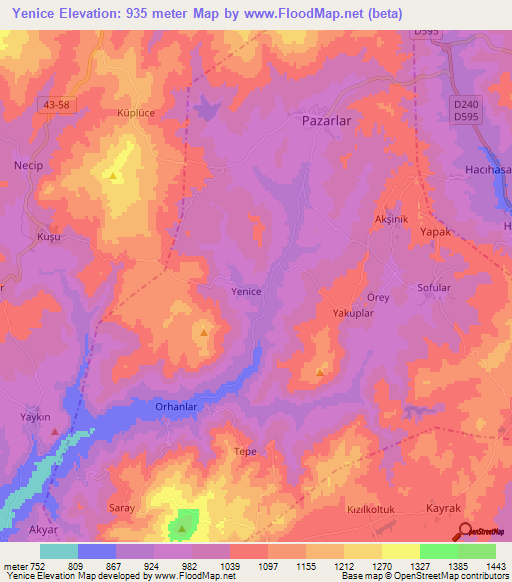 Yenice,Turkey Elevation Map