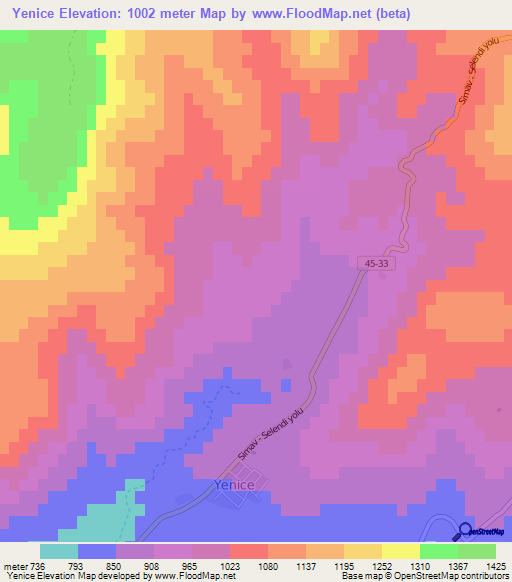 Yenice,Turkey Elevation Map