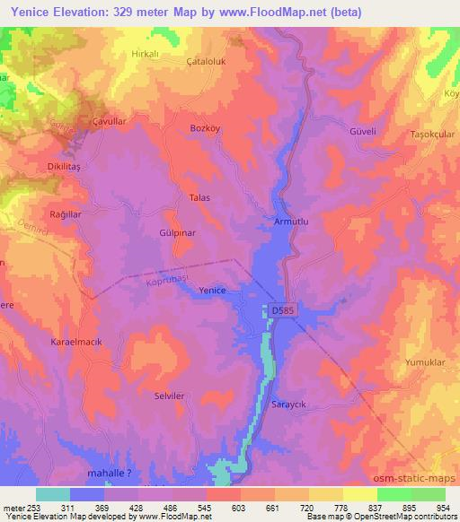 Yenice,Turkey Elevation Map