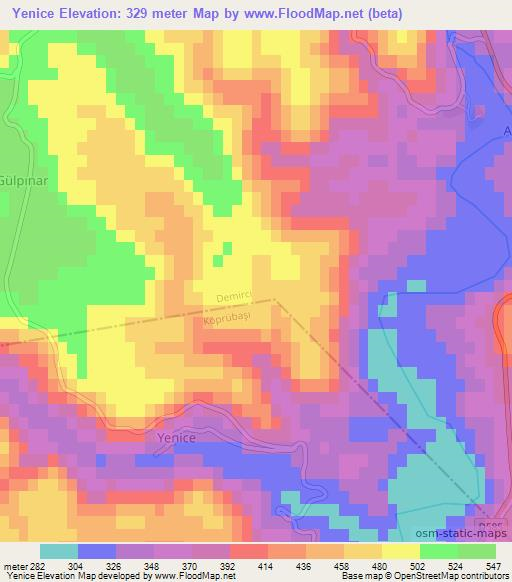 Yenice,Turkey Elevation Map