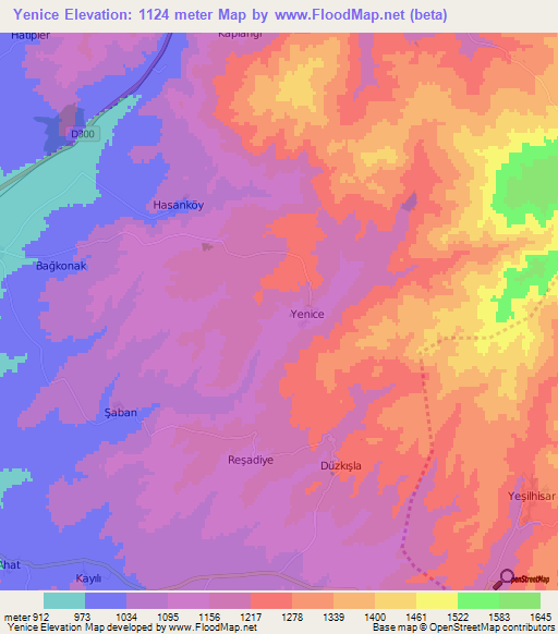 Yenice,Turkey Elevation Map