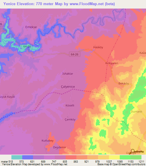 Yenice,Turkey Elevation Map