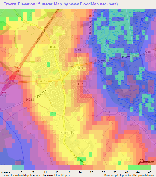 Troarn,France Elevation Map