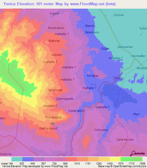 Yenice,Turkey Elevation Map