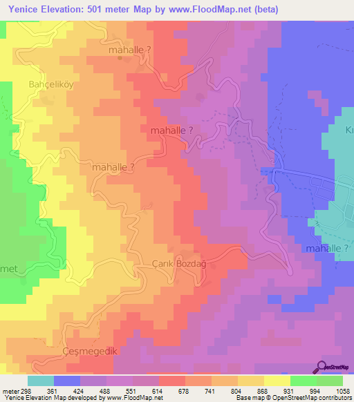 Yenice,Turkey Elevation Map