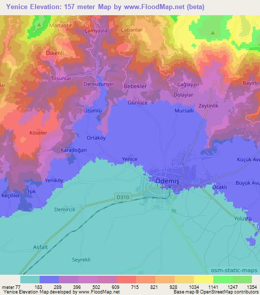 Yenice,Turkey Elevation Map