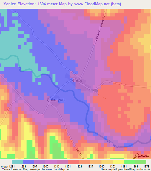 Yenice,Turkey Elevation Map