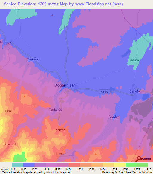 Yenice,Turkey Elevation Map