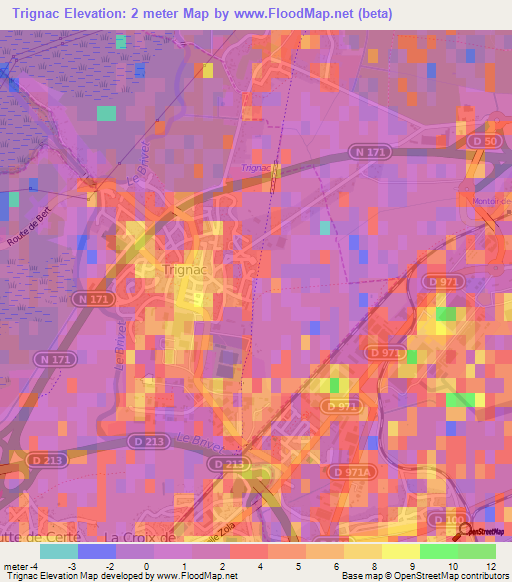 Trignac,France Elevation Map